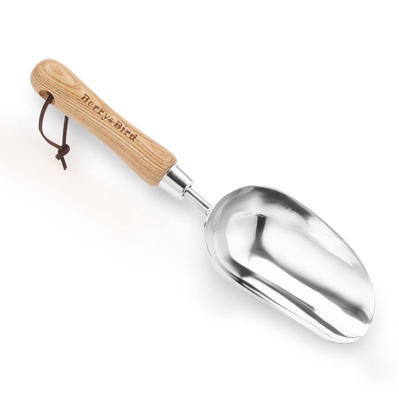 Berry&Bird Garden Loose Soil Scoop, Stainless Steel Hand Shovel Spade with Wood Handle Multi Function Gardening Trowel Spoons for Transplanting, Digging, Planting, Cultivation - Image 1